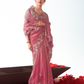 Dusty Rose Organza Saree with Zari & Sequins Work and Green Silk Blouse – Kimora