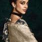 Beige Crush Fabric Saree with Printed Silk Blouse