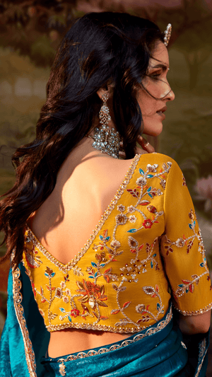THE PEACOCK BLUE TISSUE SILK SAREE - Kimora.in