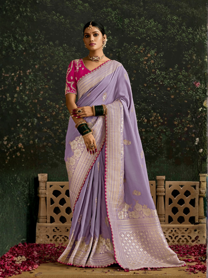 Purple Banarasi Dola Silk Saree