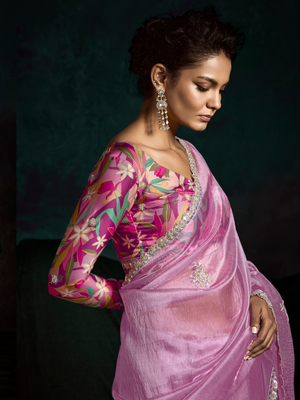 PINK DESIGNER ORGANZA SAREE  – A BLUSH OF ELEGANCE