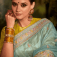 KIMORA’S SEA GREEN ORGANZA SAREE - Kimora.in