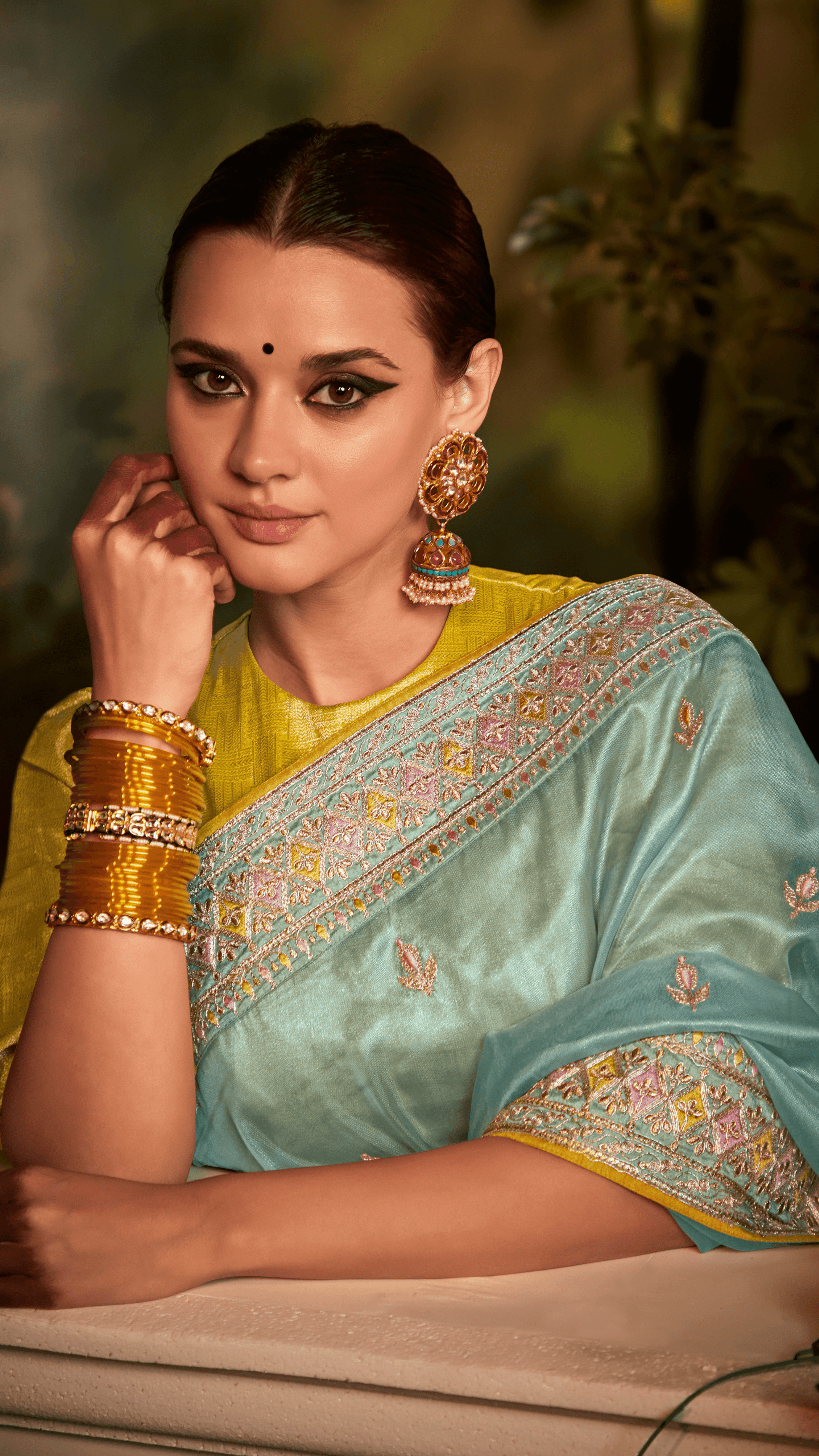 KIMORA’S SEA GREEN ORGANZA SAREE - Kimora.in