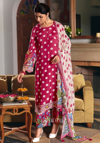 Kimora's Pure Muslin Floral Polka Rakhi Special Suit In Red
