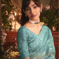 Sky Blue Fancy Fabric Saree with Floral Embroidery