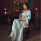 Premium Ice Blue Embroidered Silk Saree – Designer Wedding & Festive Wear