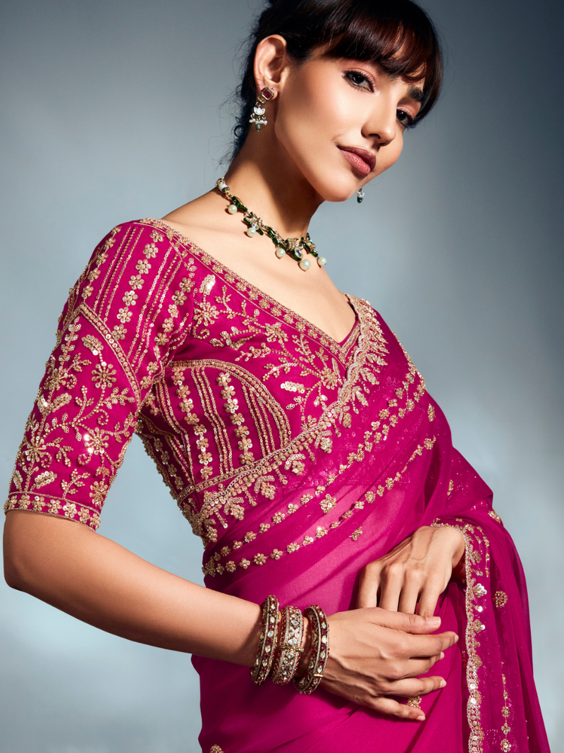 Roopkala Tissue Silk saree In Rani Pink