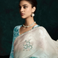 Teal Silk Saree with Embroidery Work & Printed Blouse