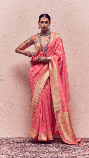 PINK PURE CREPE SILK SAREE - Kimora.in