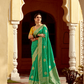 Teal Color Saree with Yellow Embroidered Blouse