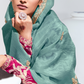 Teal Pure Tissue Silk Saree with Crushed Finish & Contrasting Red Blouse