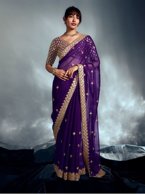 Purple Pure Fancy Saree with Hand Worked Border