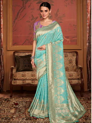 Sky blue silk saree