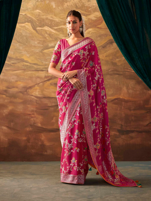Wine Banarasi Silk Saree with Silver Weaving