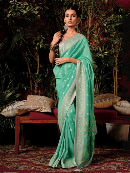 The Sea Green Serenity Saree By Kimora