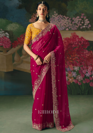 Gulabi Rani Tissue Silk Saree with Zari & Sequin Embroidery
