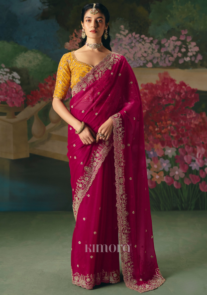 Gulabi Rani Tissue Silk Saree with Zari & Sequin Embroidery