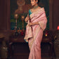 Blush Pink Silk Saree with Hand Embroidery & Teal Blouse