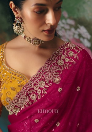 Gulabi Rani Tissue Silk Saree with Zari & Sequin Embroidery