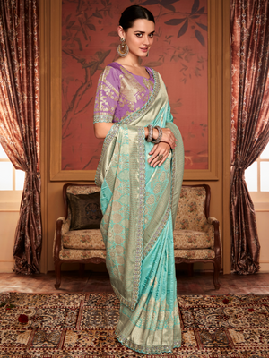 Sky blue silk saree