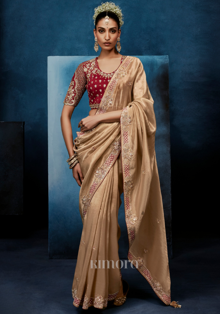 Kanakrekha Tissue Silk Saree Champagne Gold