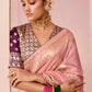 Blush Pink Weaving Silk Saree with Wine Blouse