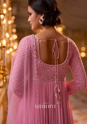 Veloura Georgette Embroidered Anarkali Gown in Blush Pink