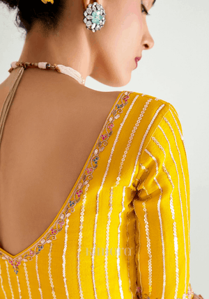 Yellow & Red Shade Organza Saree