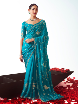 Teal Silk Saree Partywear Saree