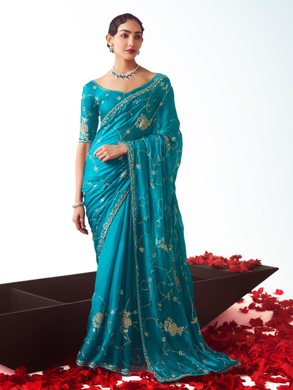 Teal Silk Saree Partywear Saree