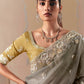 Grey Fancy Fabric Saree with Thread & Sequin Work and Mustard Blouse
