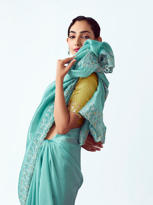 Sky blue Organza Silk Saree