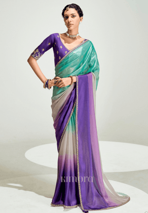 Triveni Rang Organza Tissue Saree In Turquoise