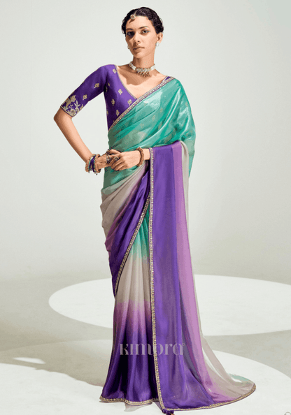 Triveni Rang Organza Tissue Saree In Turquoise