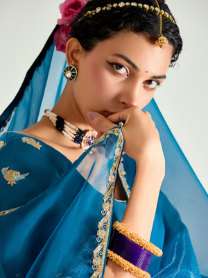 Navy Blue Shade Organza Saree