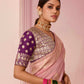 Blush Pink Weaving Silk Saree with Wine Blouse