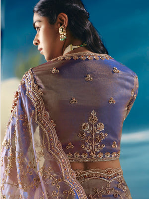 Lavender Purple Organza Tissue Silk Hand Embroidered Bridal Saree