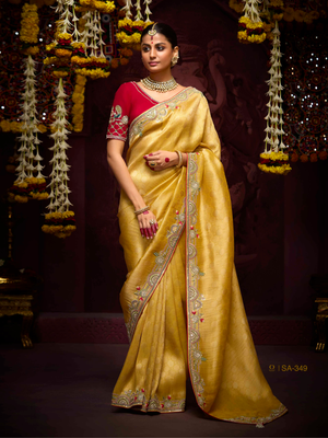 Yellow Banarasi Silk Saree With Havy Work