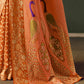 Orange Pure Georgette Bandhani Saree With Peacock Motifs
