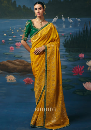 Elegant Weaving Handcrafted Saree In Yellow