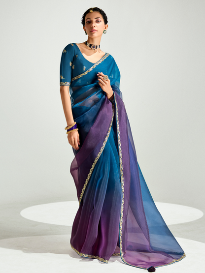 Navy Blue Shade Organza Saree