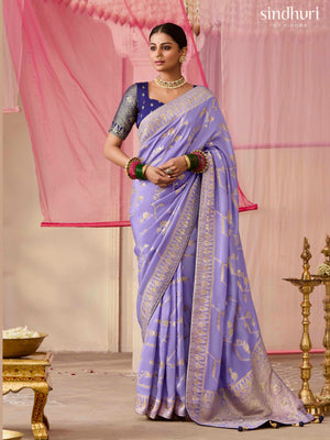 Lavender Weaving Silk Saree with Royal Blue Blouse