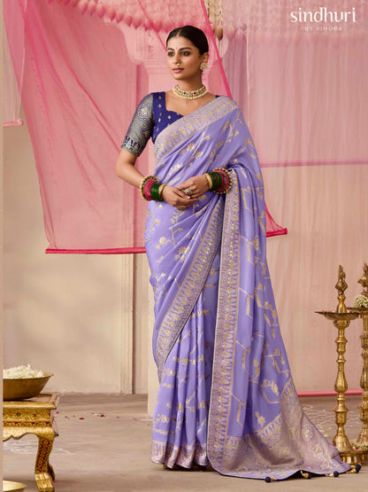 Lavender Weaving Silk Saree with Royal Blue Blouse