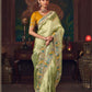 Sage Green Silk Saree with Hand Embroidery & Mustard Blouse