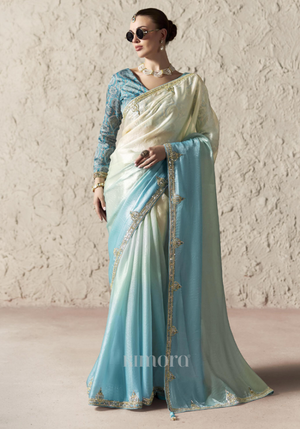 Aqua Noor Soft Silk floral embellished Saree