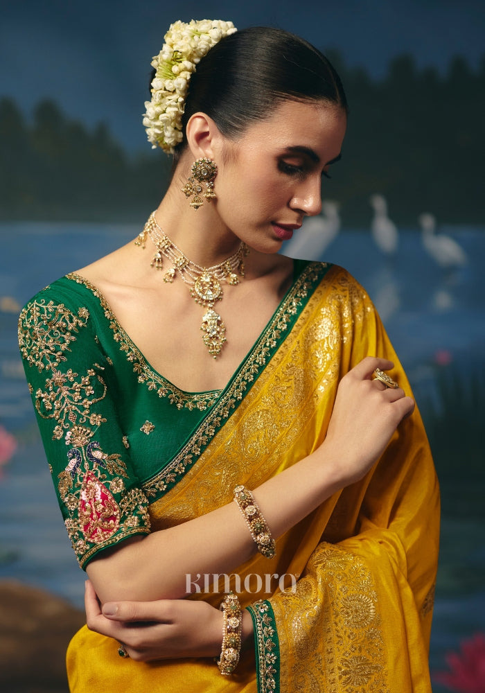 Elegant Weaving Handcrafted Saree In Yellow