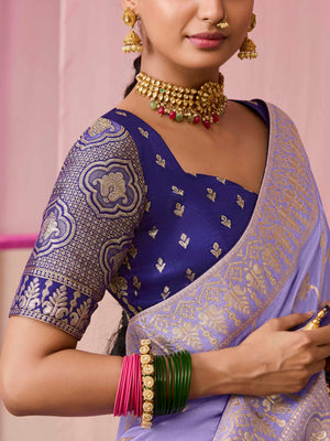 Lavender Weaving Silk Saree with Royal Blue Blouse