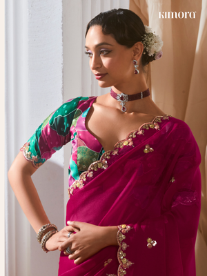 Wine Organza Saree