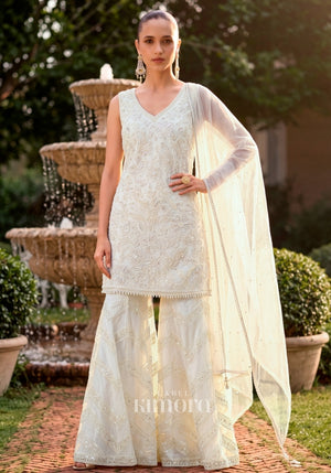Anaya Pearl Embroidered Sharara Suit Set in off white