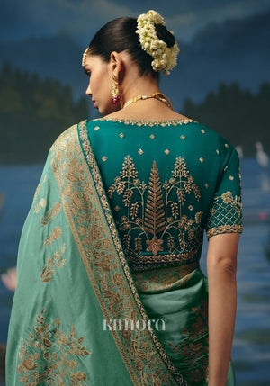 Anupama Weaving Handcrafted Saree In Sea Green
